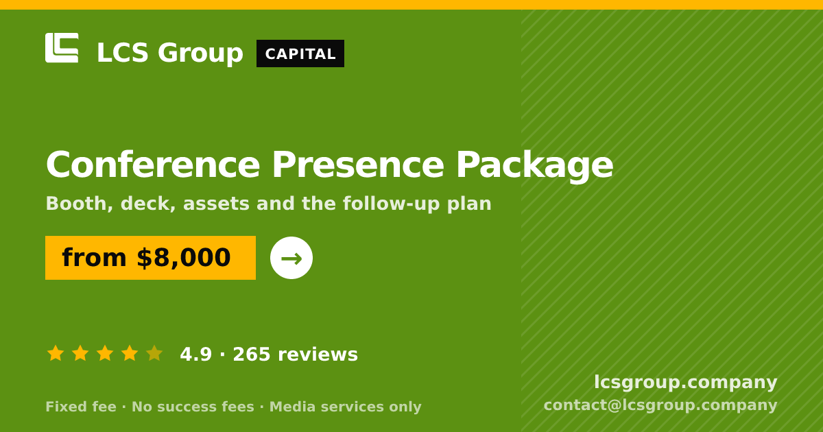 Conference Presence Package — from $8,000, rated 4.9/5 across 265 reviews. LCS Group Company.
