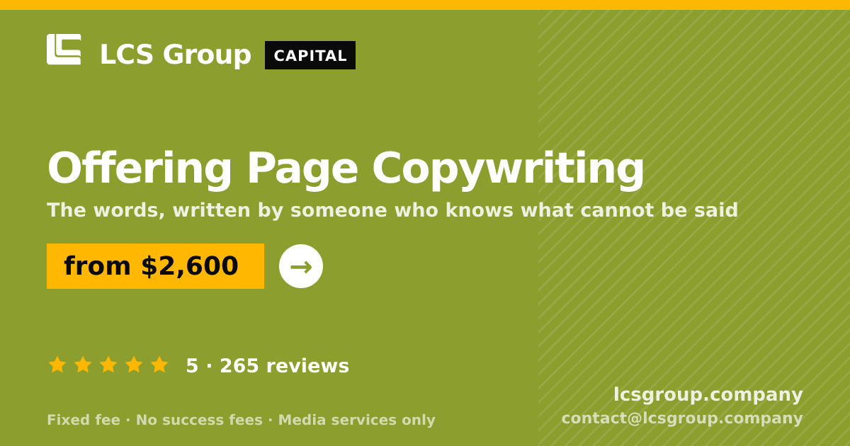 Offering Page Copywriting — from $2,600, rated 5/5 across 265 reviews. LCS Group Company.