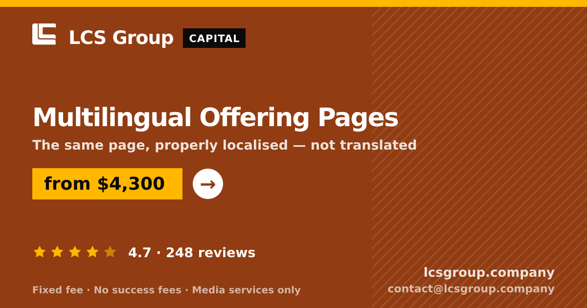 Multilingual Offering Pages — from $4,300, rated 4.7/5 across 248 reviews. LCS Group Company.
