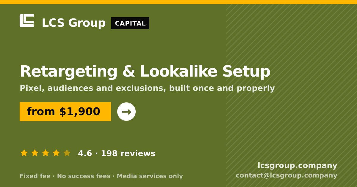 Retargeting & Lookalike Setup — from $1,900, rated 4.6/5 across 198 reviews. LCS Group Company.