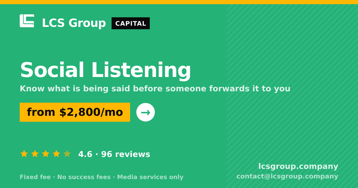 Social Listening — from $2,800/mo, rated 4.6/5 across 96 reviews. LCS Group Company.