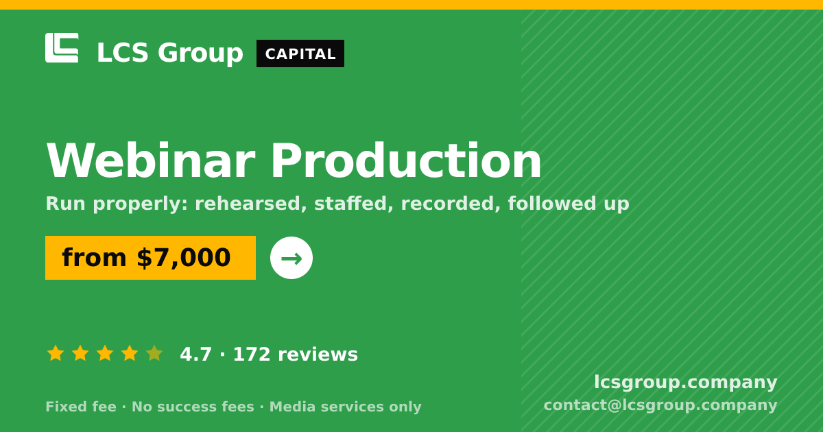Webinar Production — from $7,000, rated 4.7/5 across 172 reviews. LCS Group Company.